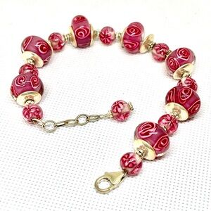 925 Pink Roses Bracelet Beautiful Eye Catching Bright Sterling Silver
